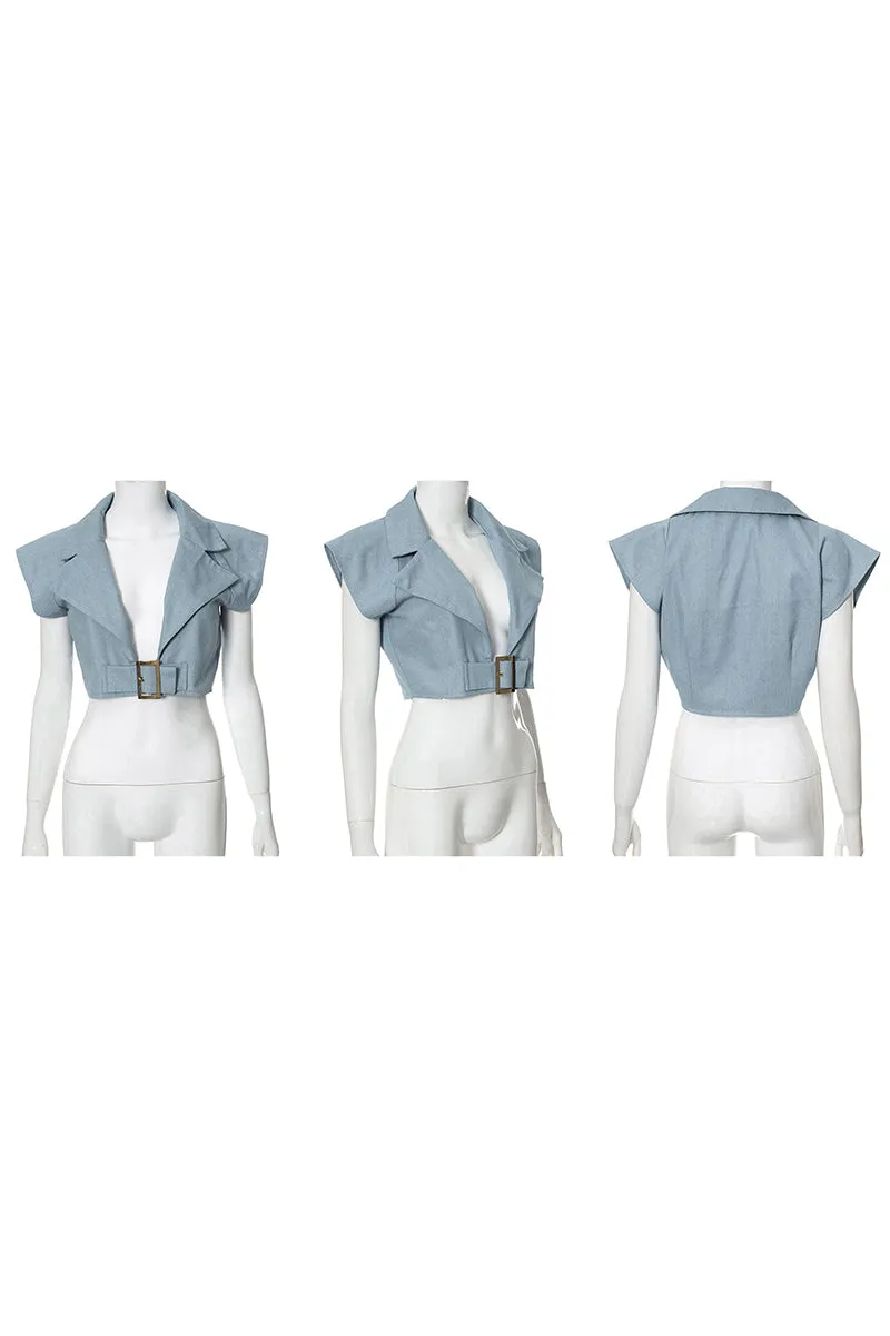 TJ0246 Buckled Denim Top