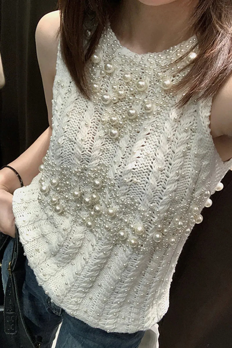 TN0118 Pearls Sleeveless Knit Top