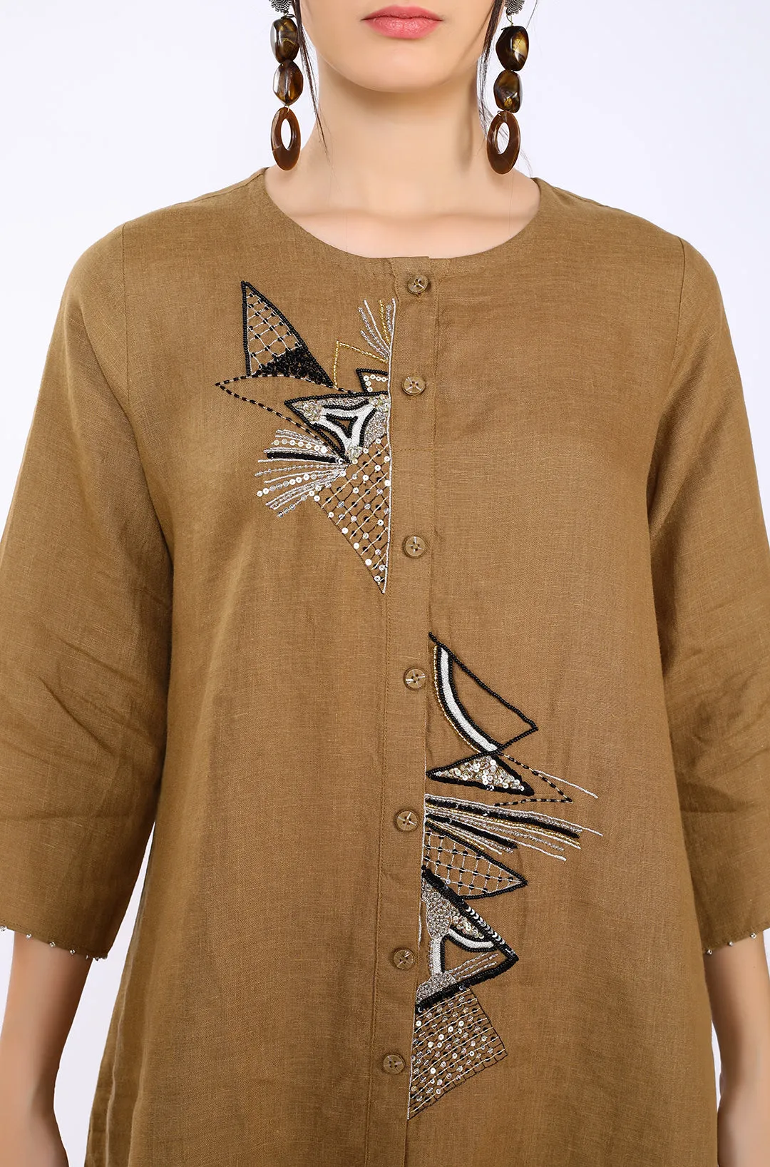 Tobacco Hand Embroidered Lounge Tunic
