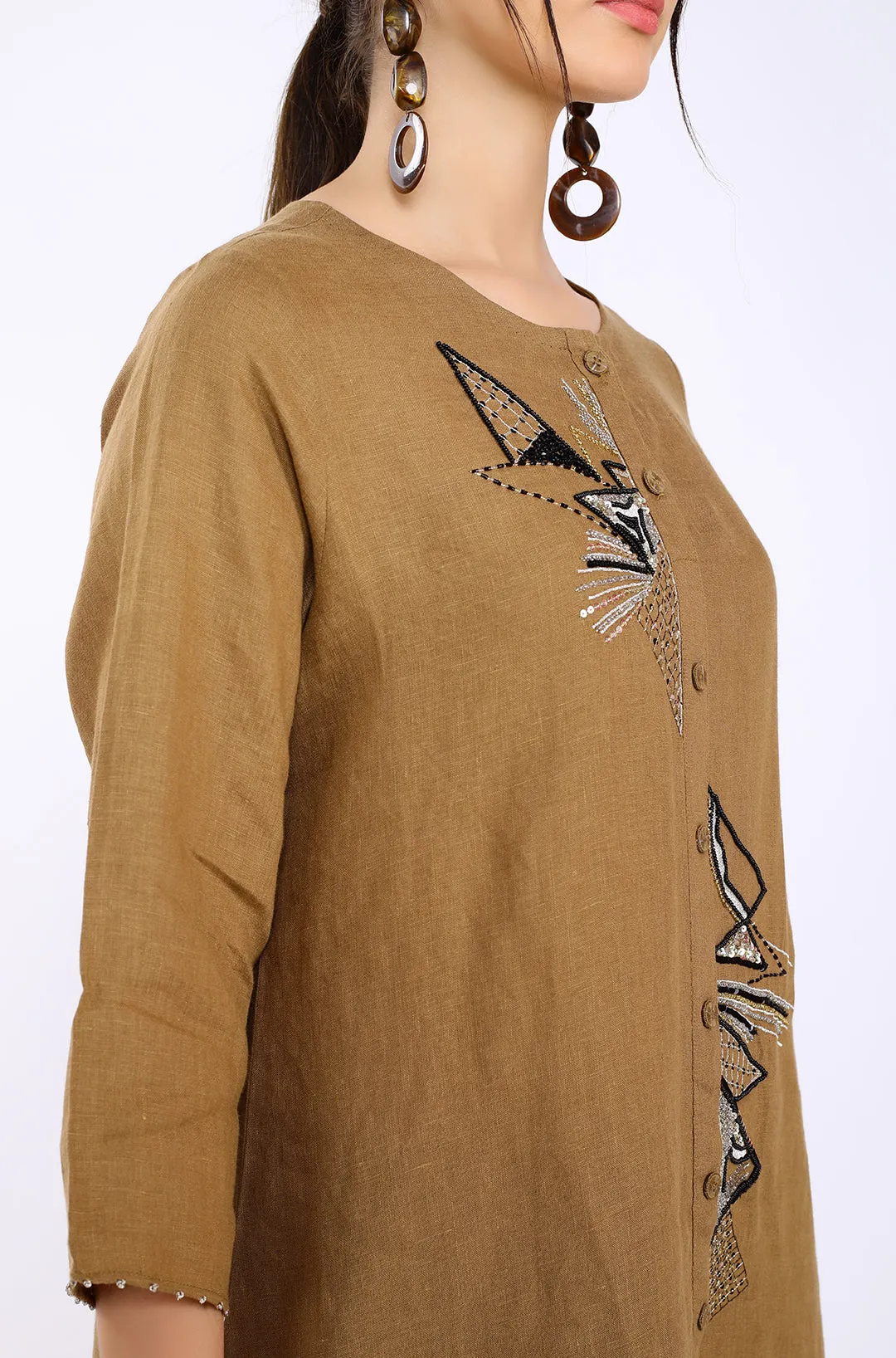 Tobacco Hand Embroidered Lounge Tunic