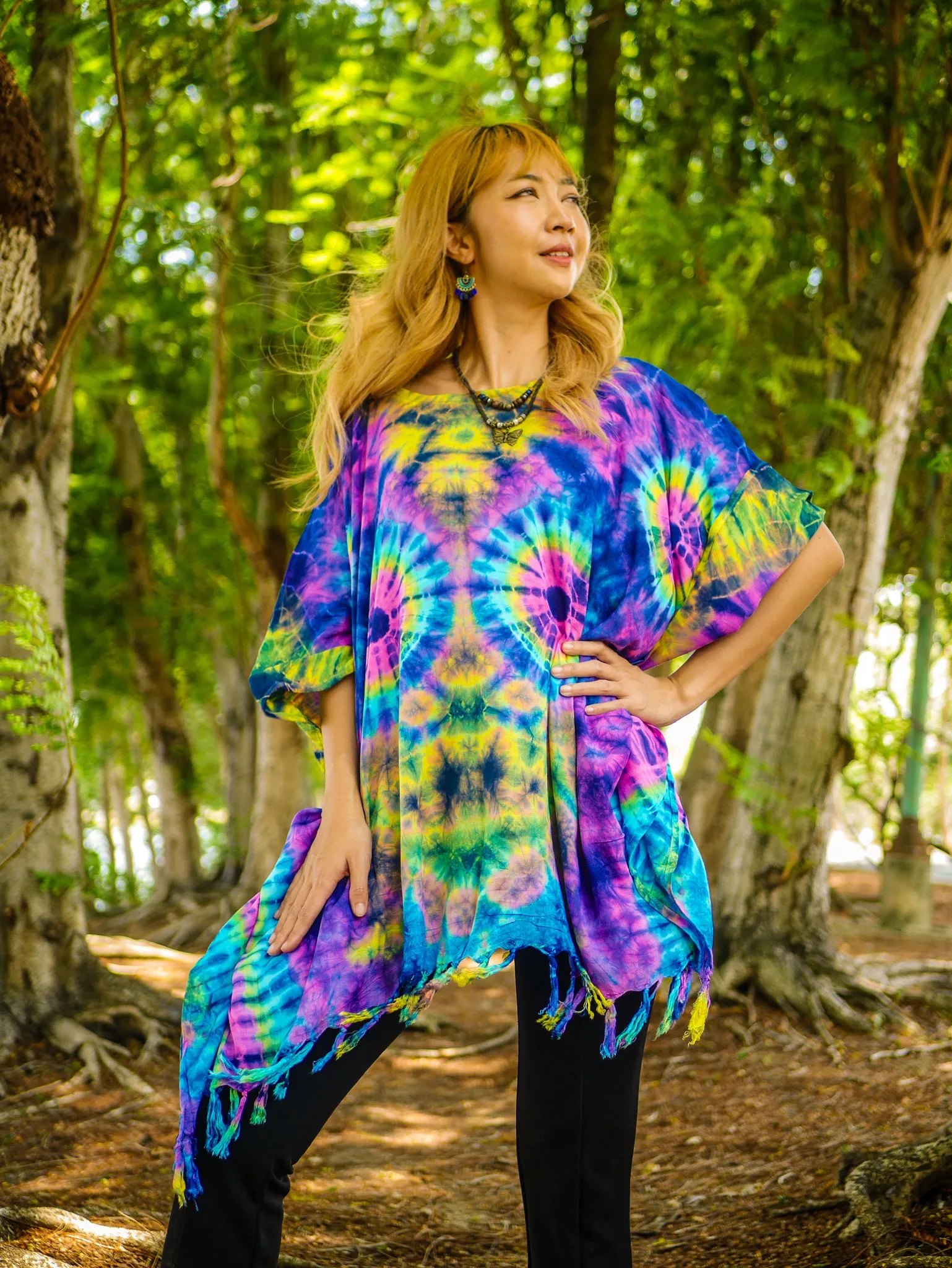 Tropical Vibes Poncho Hand Dyed Tunic Kaftan Blouse Oversize Top