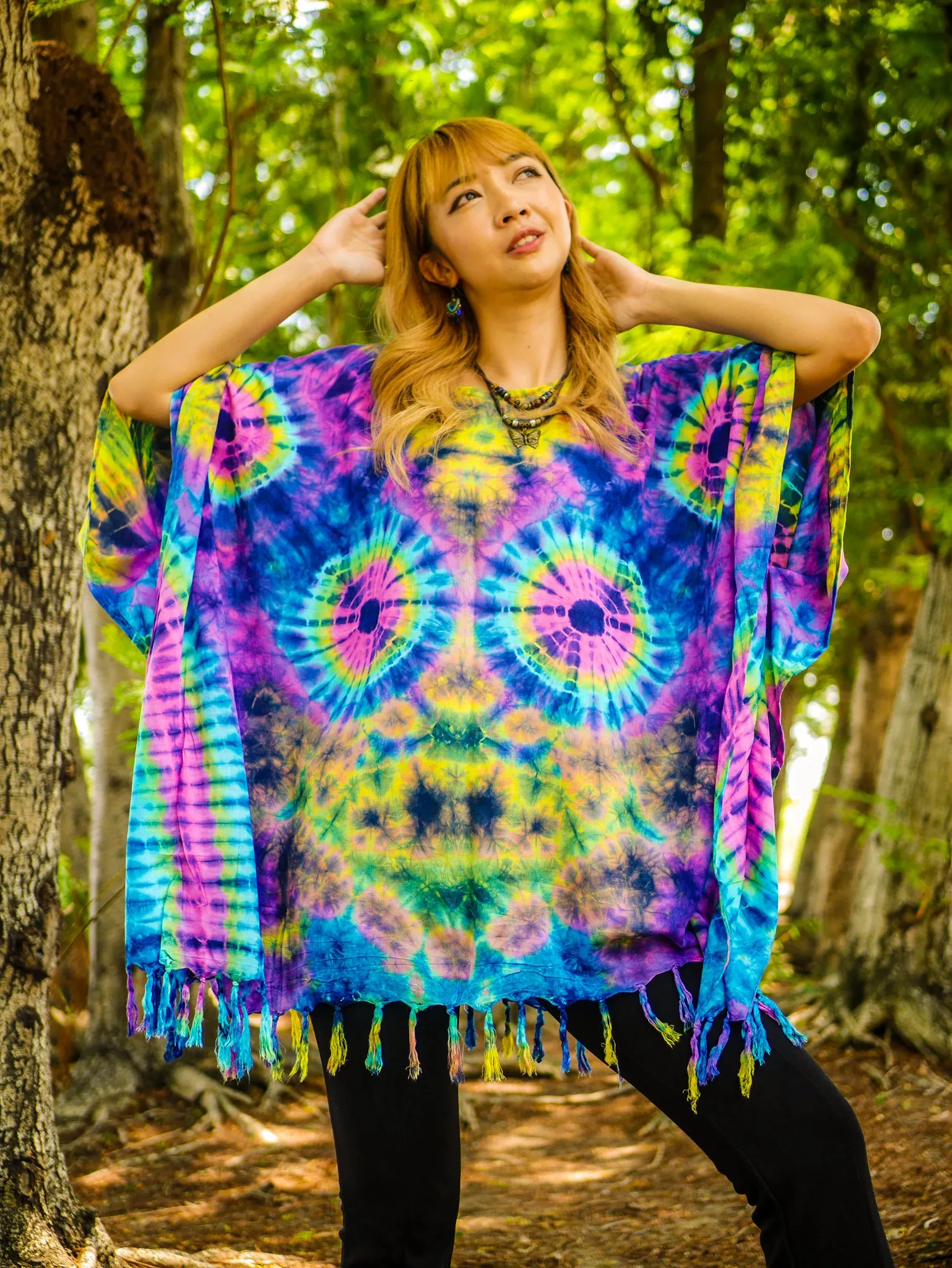 Tropical Vibes Poncho Hand Dyed Tunic Kaftan Blouse Oversize Top