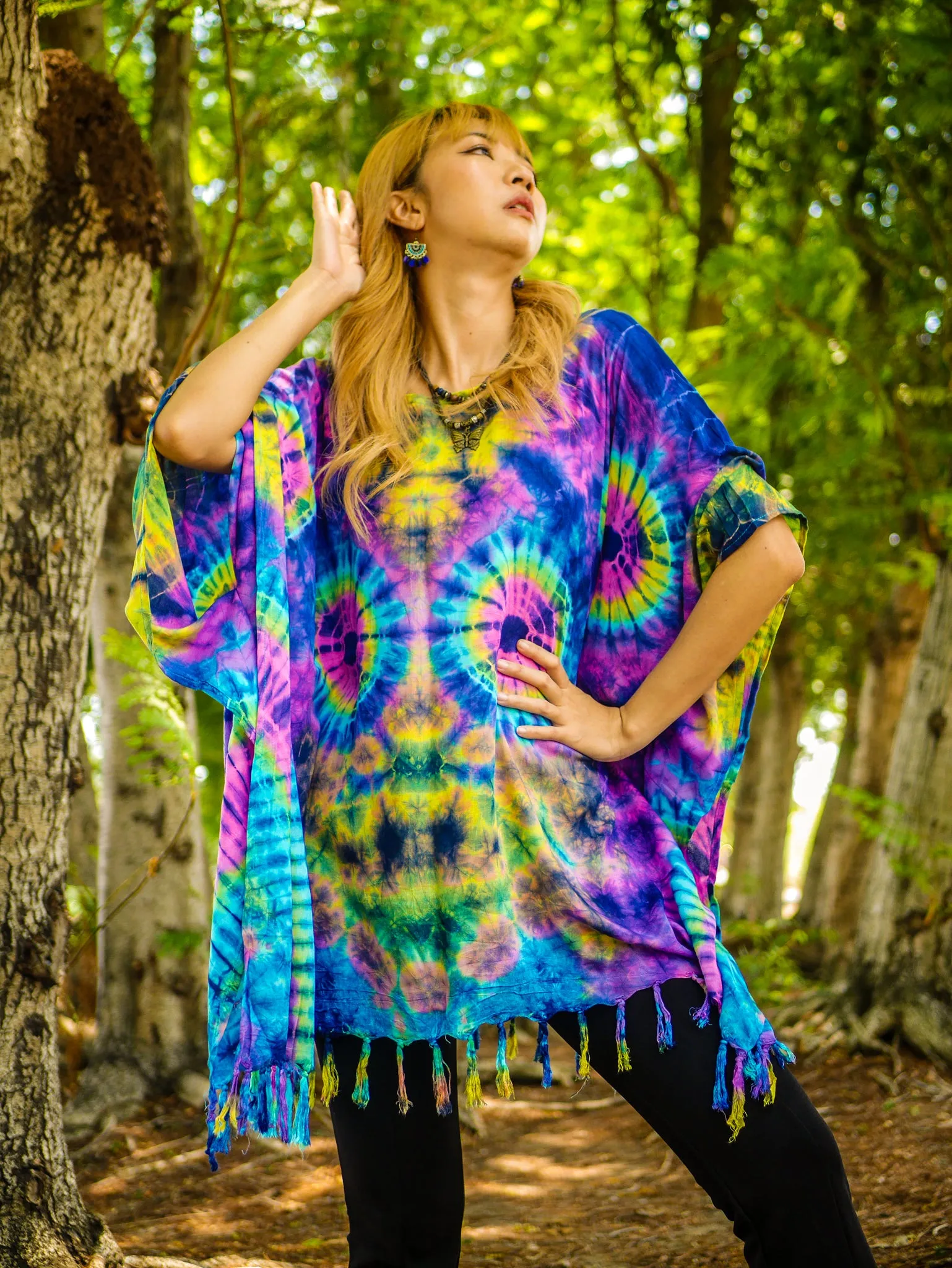 Tropical Vibes Poncho Hand Dyed Tunic Kaftan Blouse Oversize Top