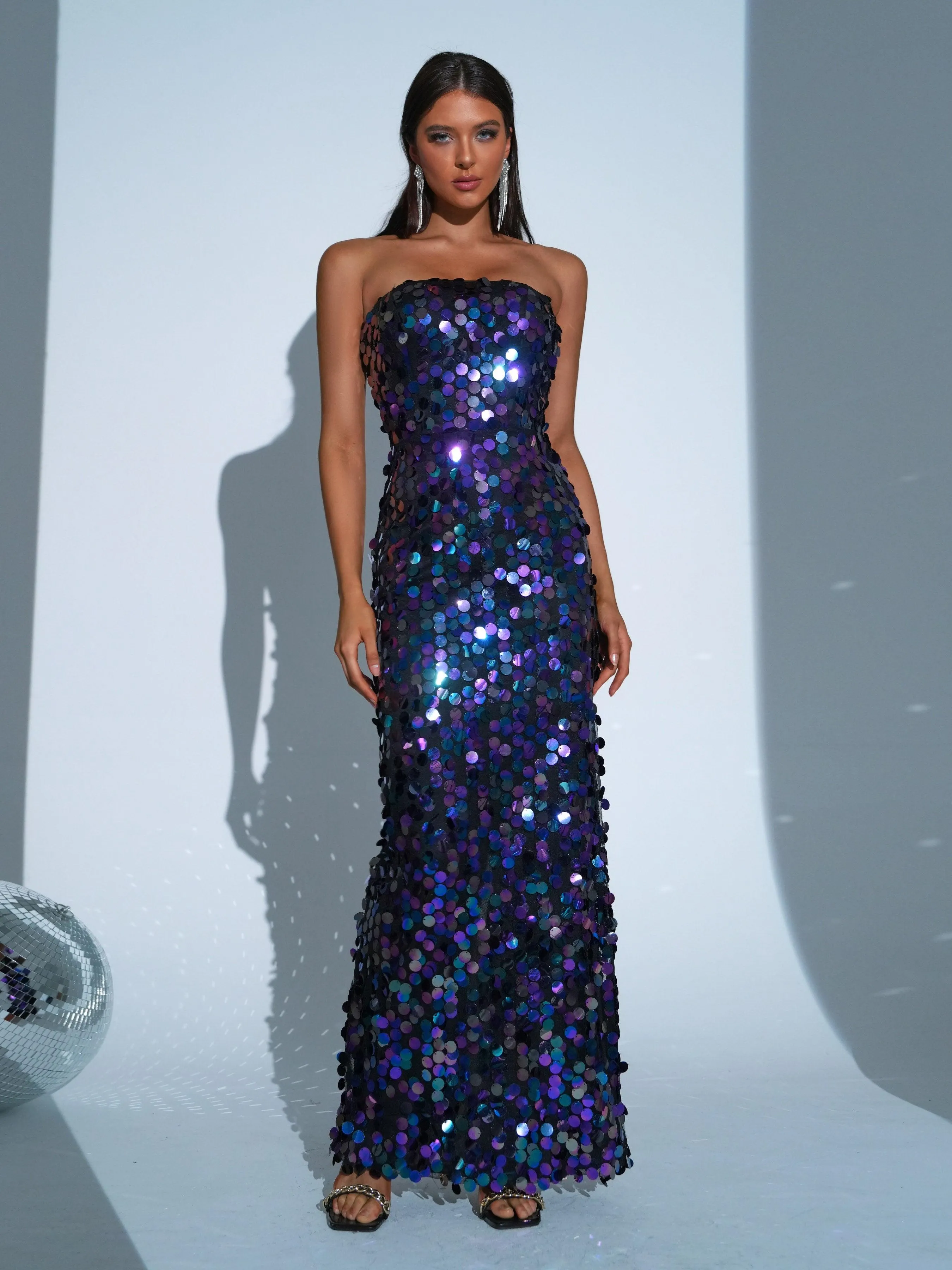 Tube Top Sequin Blue Maxi Dress RJ11580