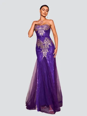 Tube Top Sequin Panel Tulle Formal Dress RJ10887