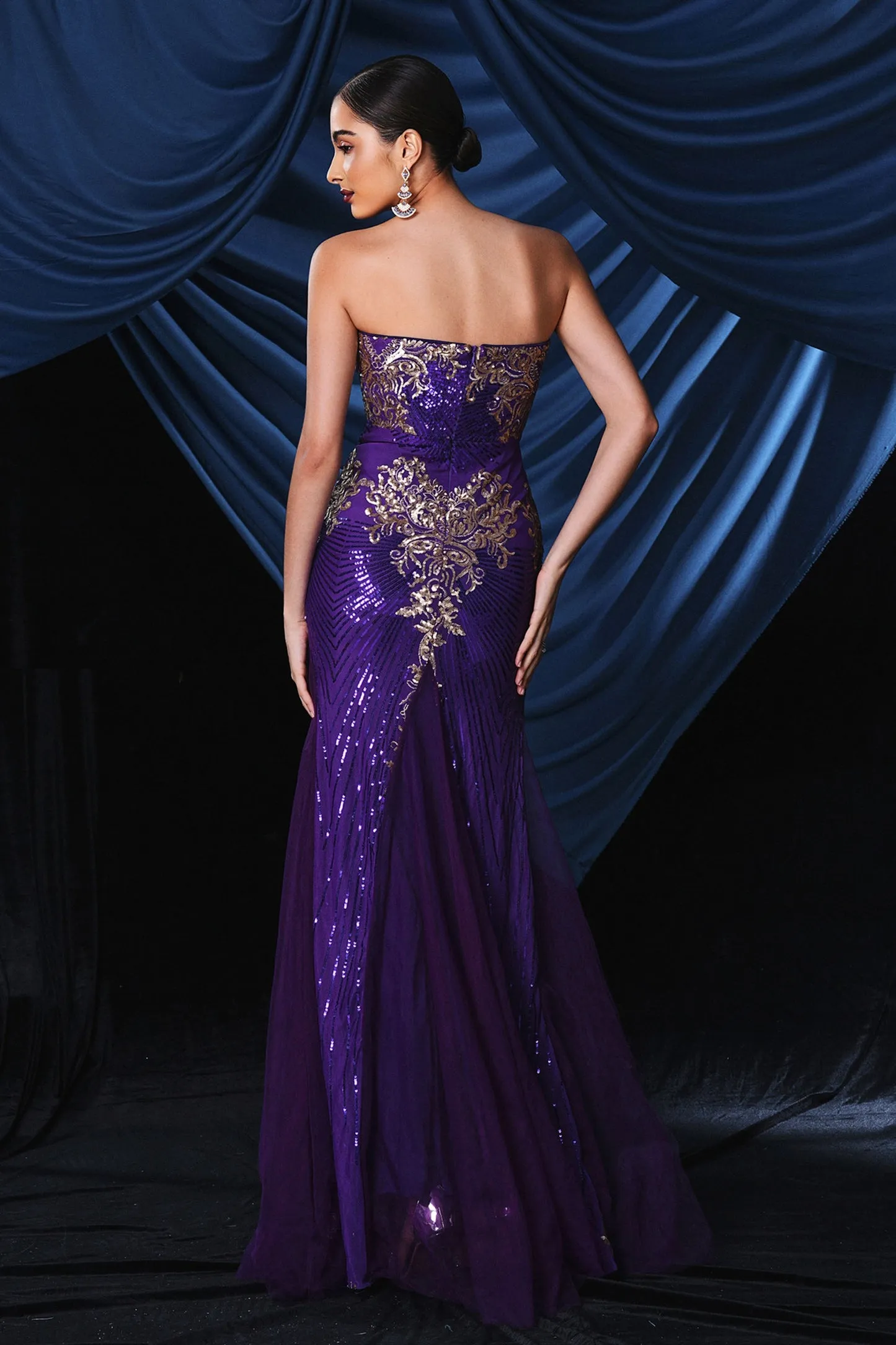 Tube Top Sequin Panel Tulle Formal Dress