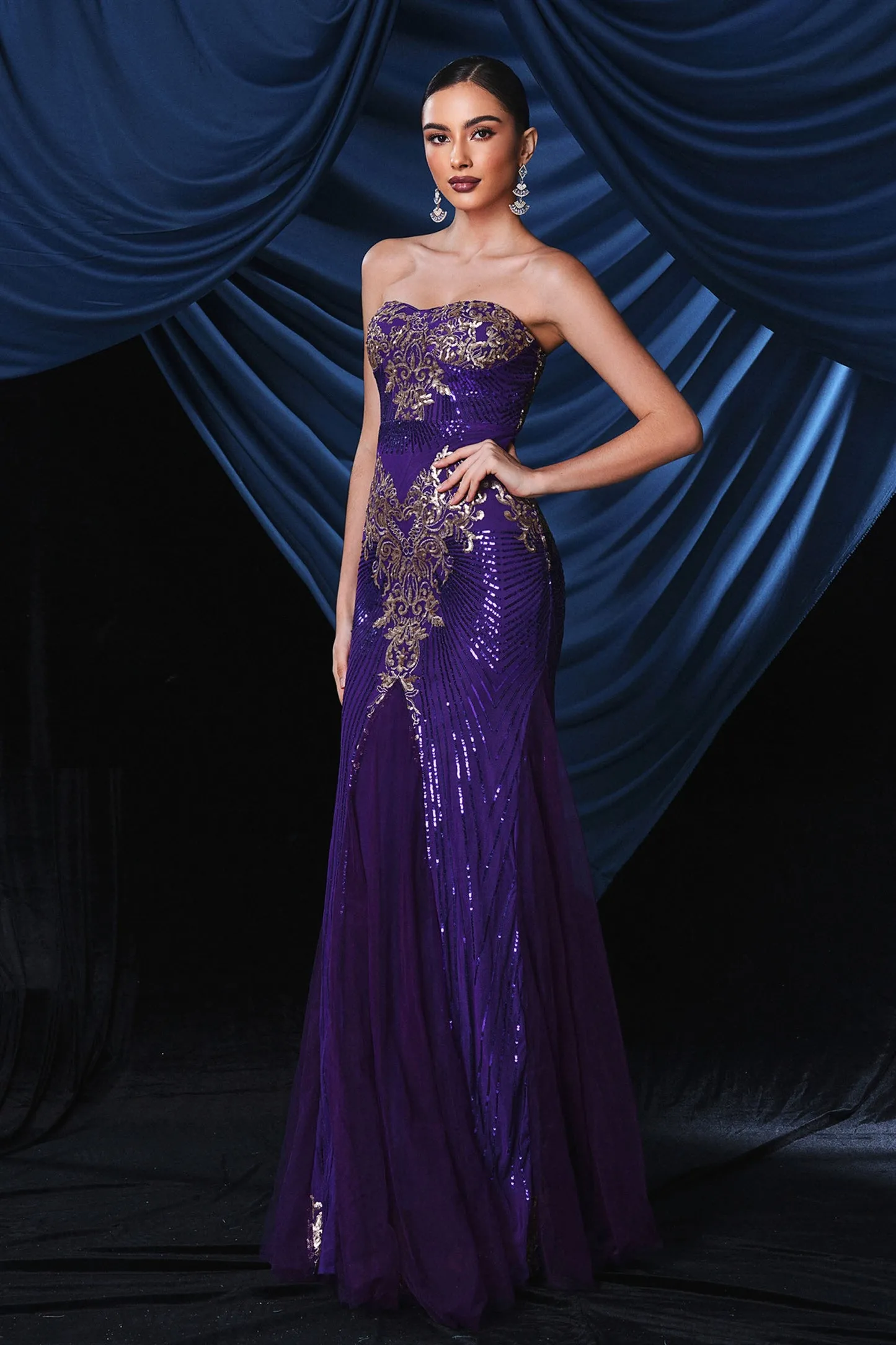 Tube Top Sequin Panel Tulle Formal Dress