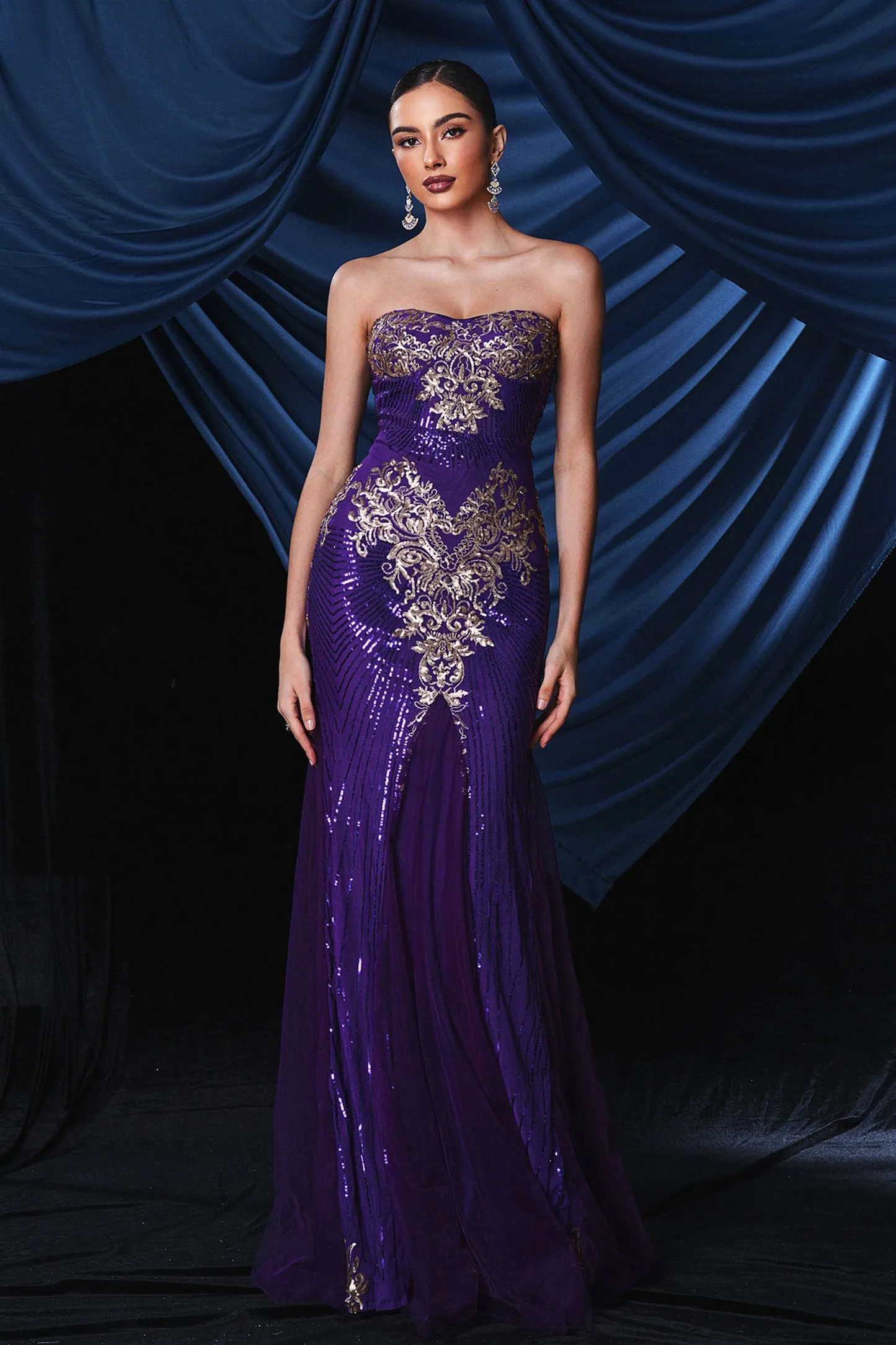 Tube Top Sequin Panel Tulle Formal Dress