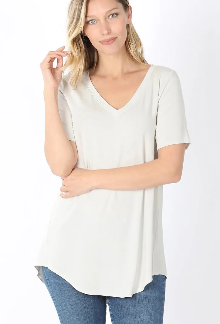 TUNIC RAYON SHORT SLEEVE V NECK BASIC (bone white)