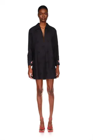 Tunic Top in Black Embroidered Cotton