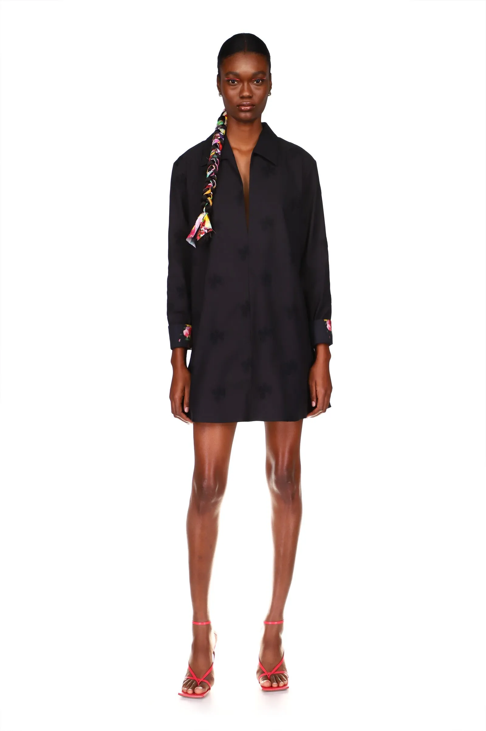 Tunic Top in Black Embroidered Cotton