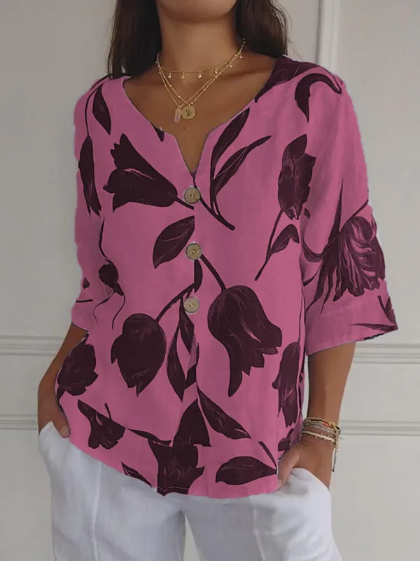 Tuniektop met V-hals en print