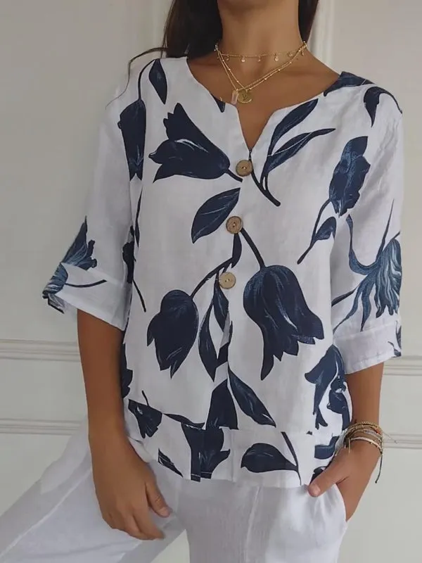 Tuniektop met V-hals en print