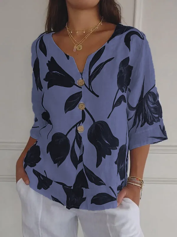 Tuniektop met V-hals en print