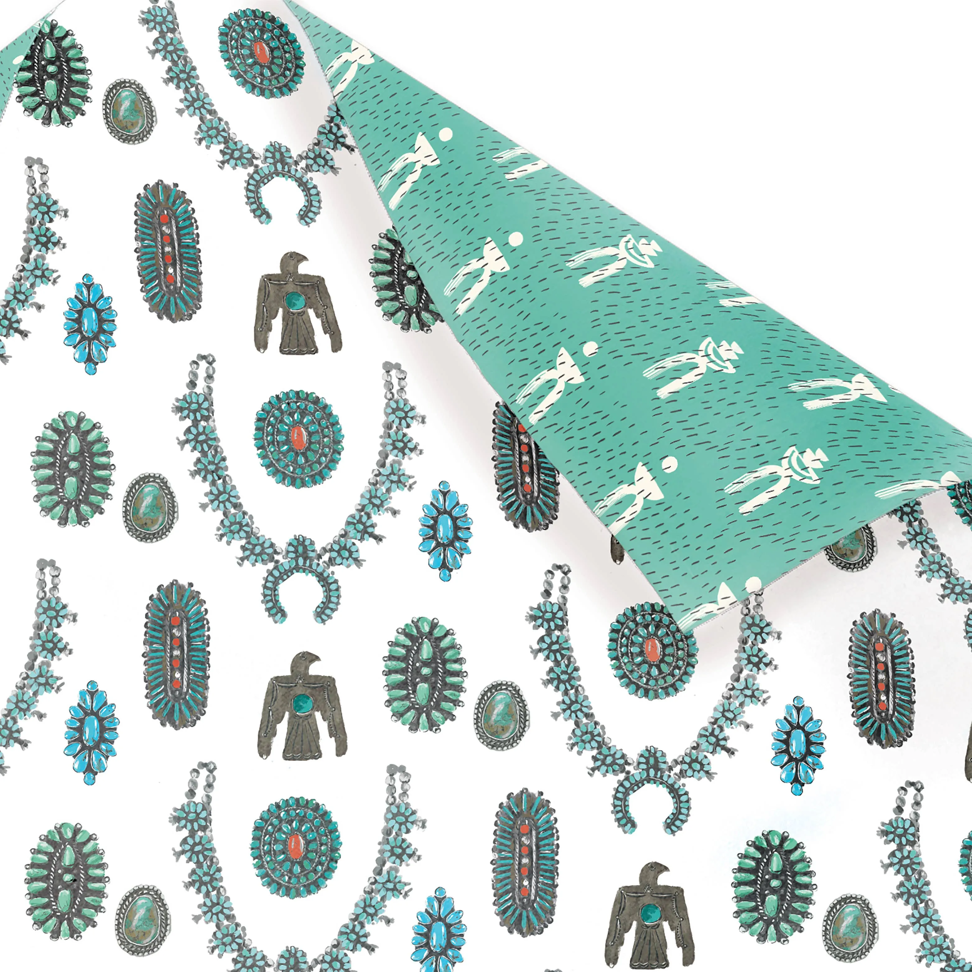 Turquoise Jewelry Eco Gift Wrap, Pack of 3 Sheets