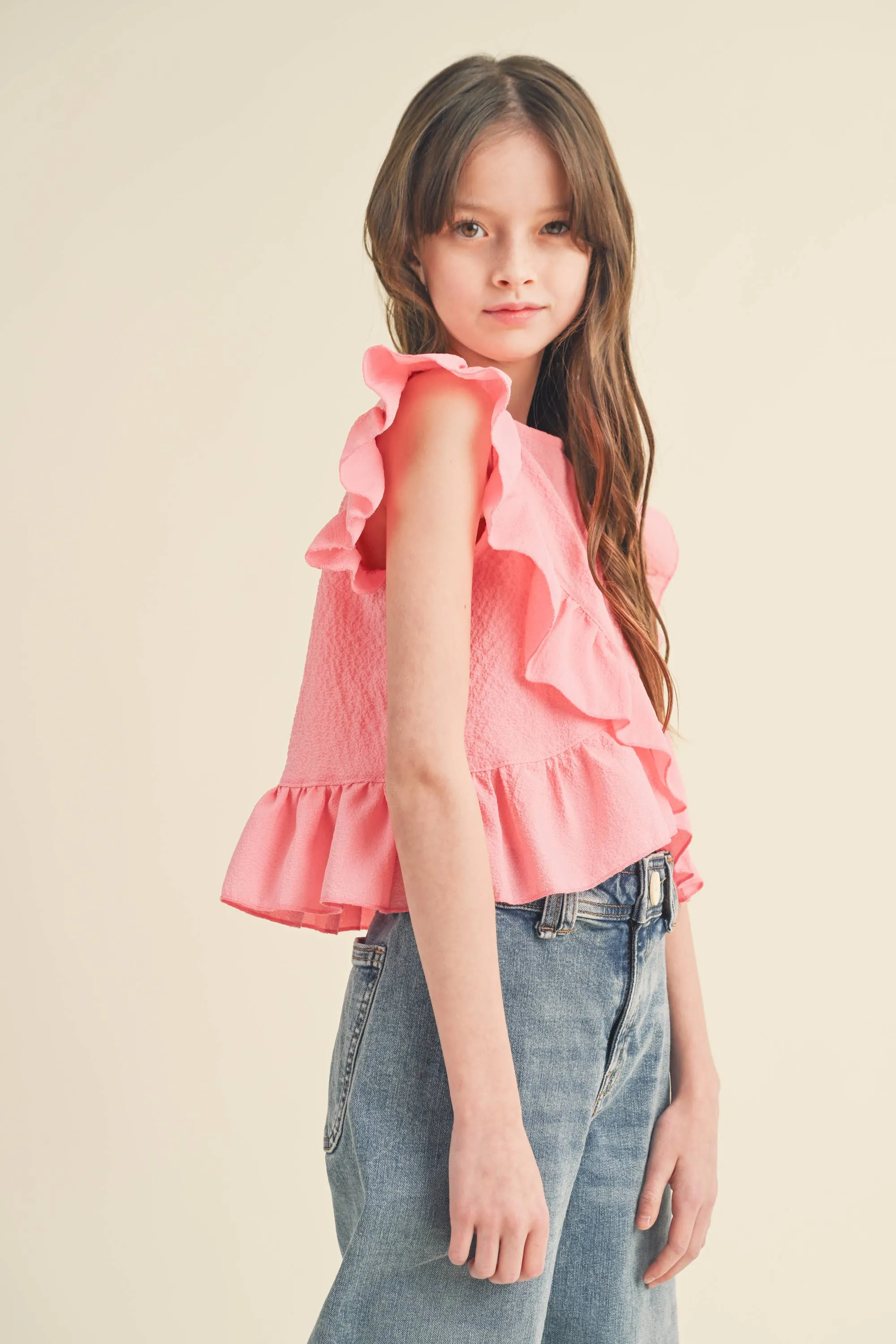 TWEEN KIDS GIRLS ASYMMETRICAL SLEEVELESS TOP (7-14)