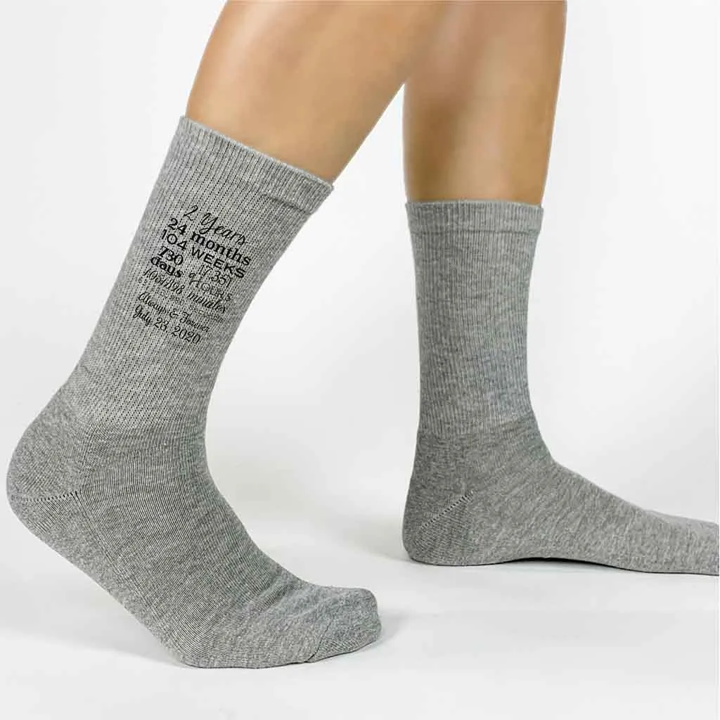 Two Year Anniversary Cotton Crew Socks for Wife