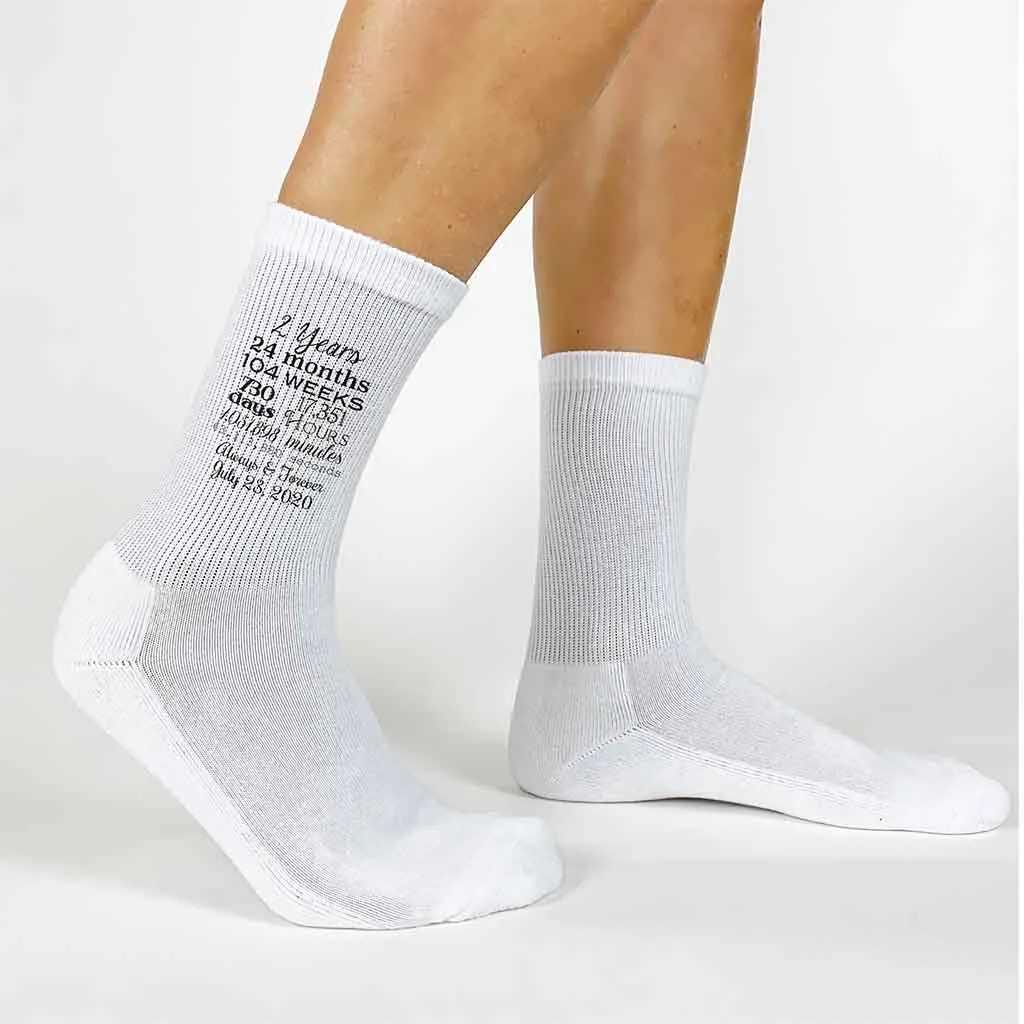 Two Year Anniversary Cotton Crew Socks for Wife