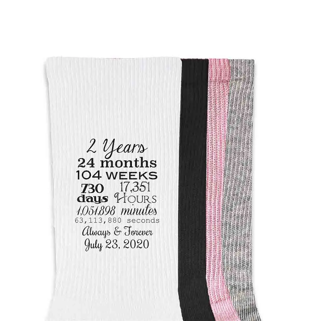 Two Year Anniversary Cotton Crew Socks for Wife