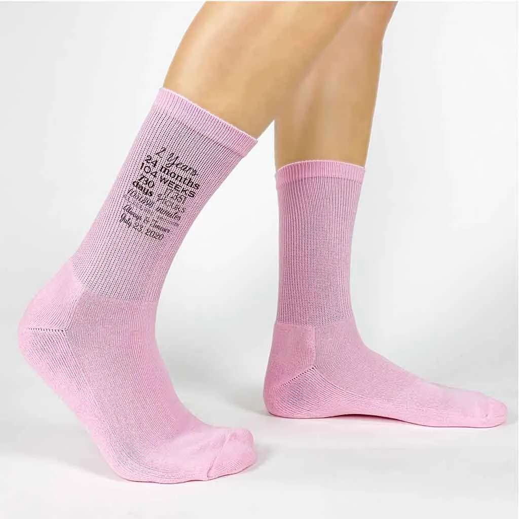 Two Year Anniversary Cotton Crew Socks for Wife
