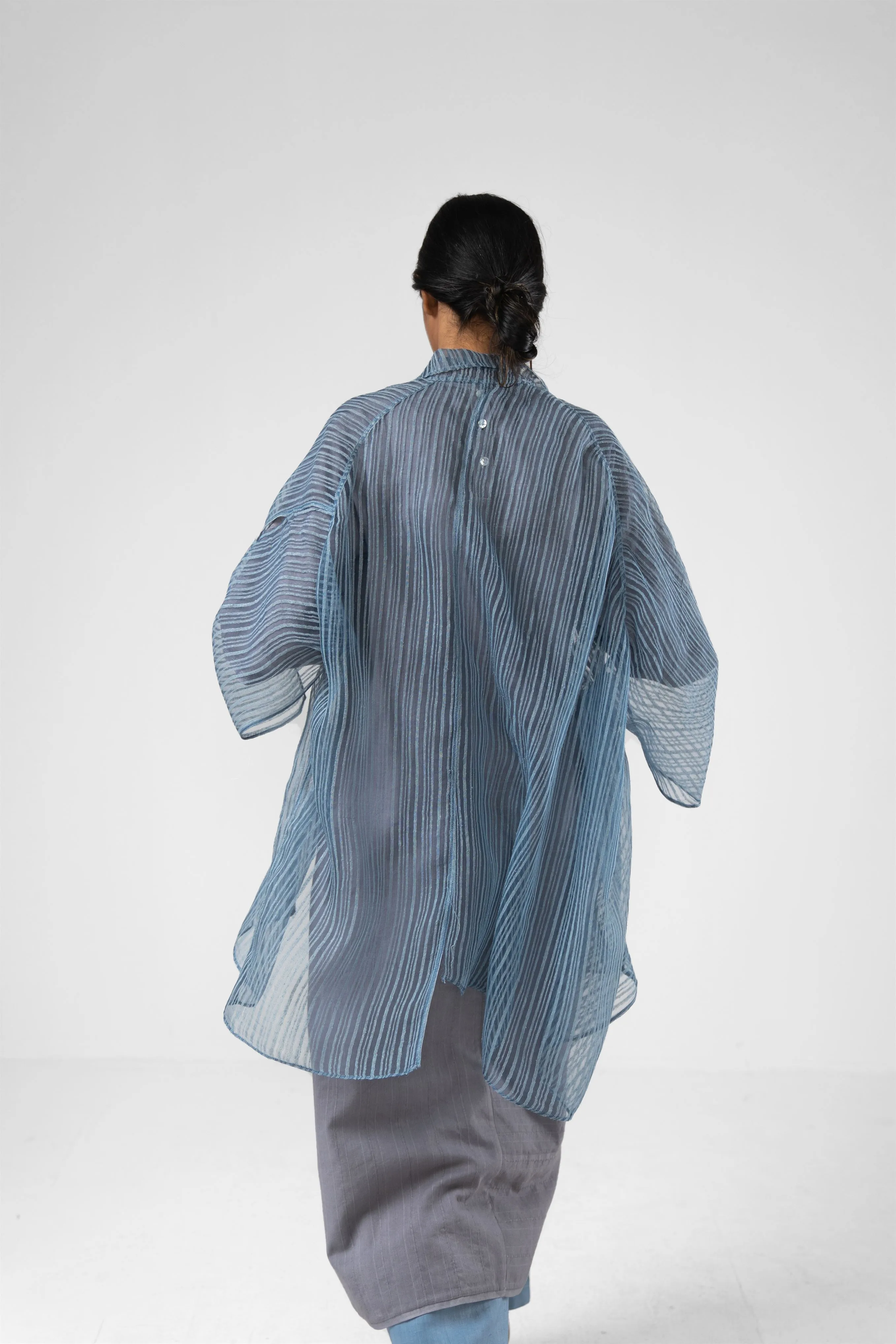 Urvashi Kaur   -   Pearl Grey Geo Tunic Hand Block Printed Textured