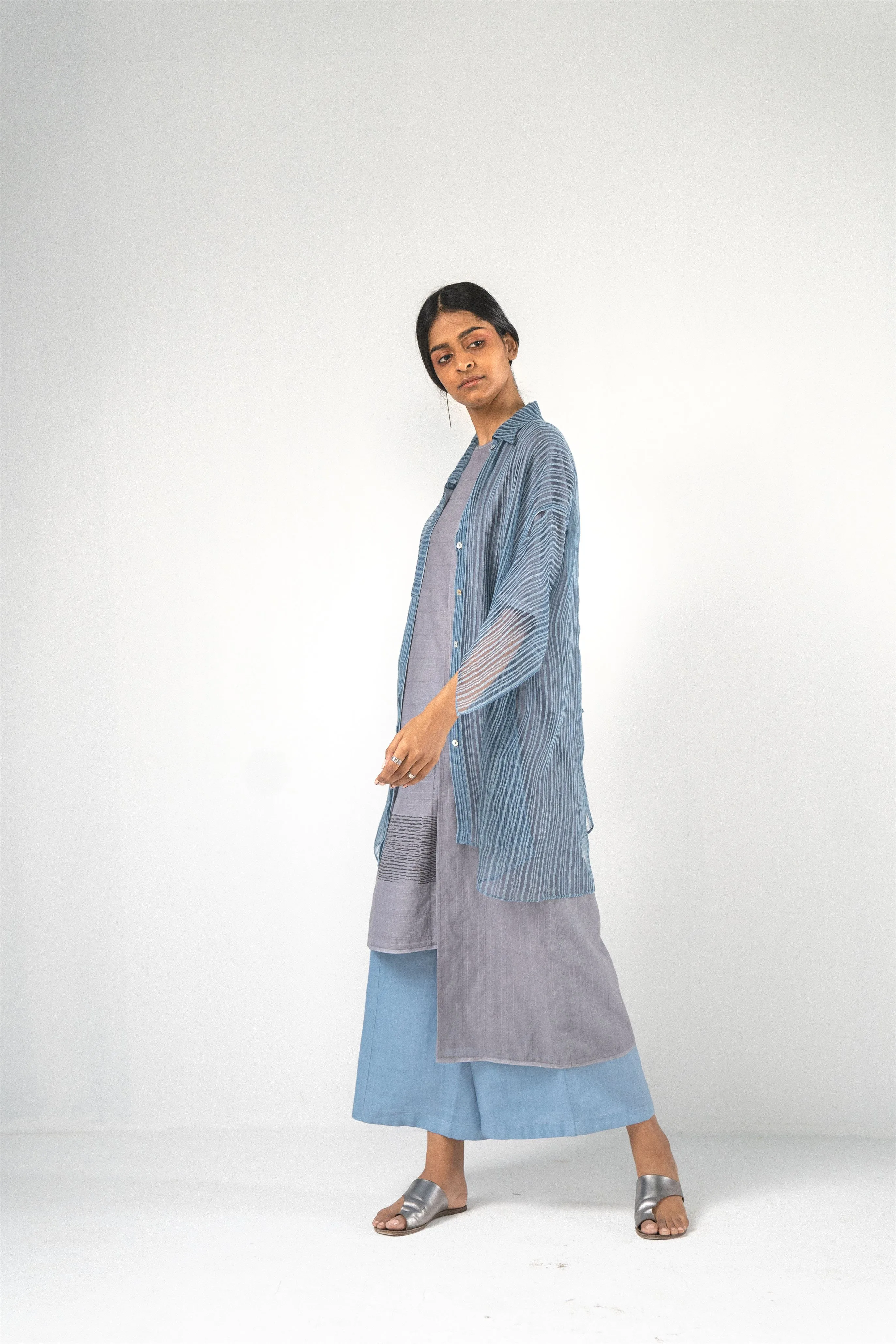 Urvashi Kaur   -   Pearl Grey Geo Tunic Hand Block Printed Textured
