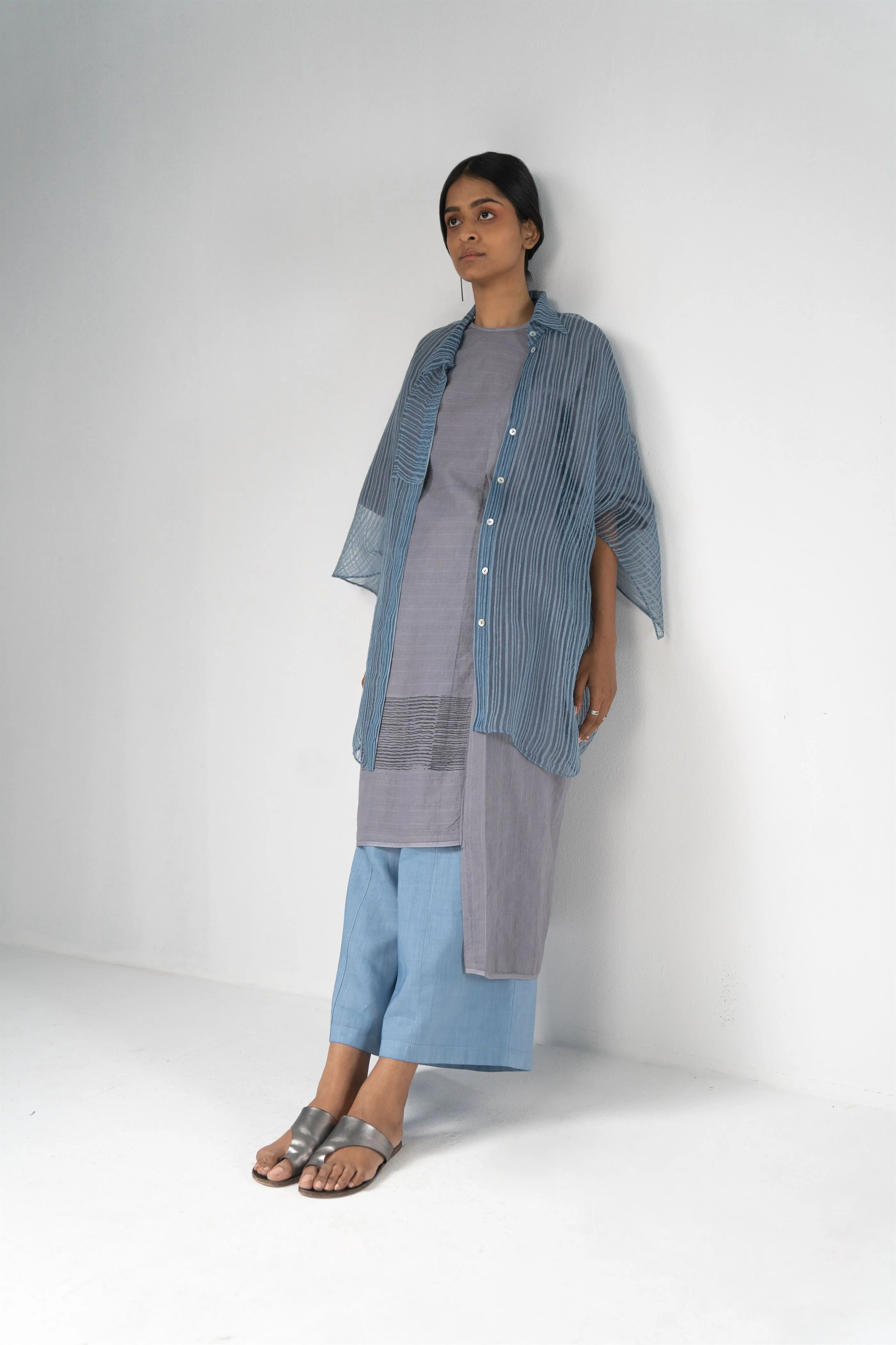 Urvashi Kaur   -   Pearl Grey Geo Tunic Hand Block Printed Textured