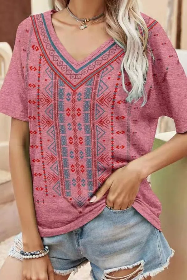 V Neck Floral Printing T-shirts