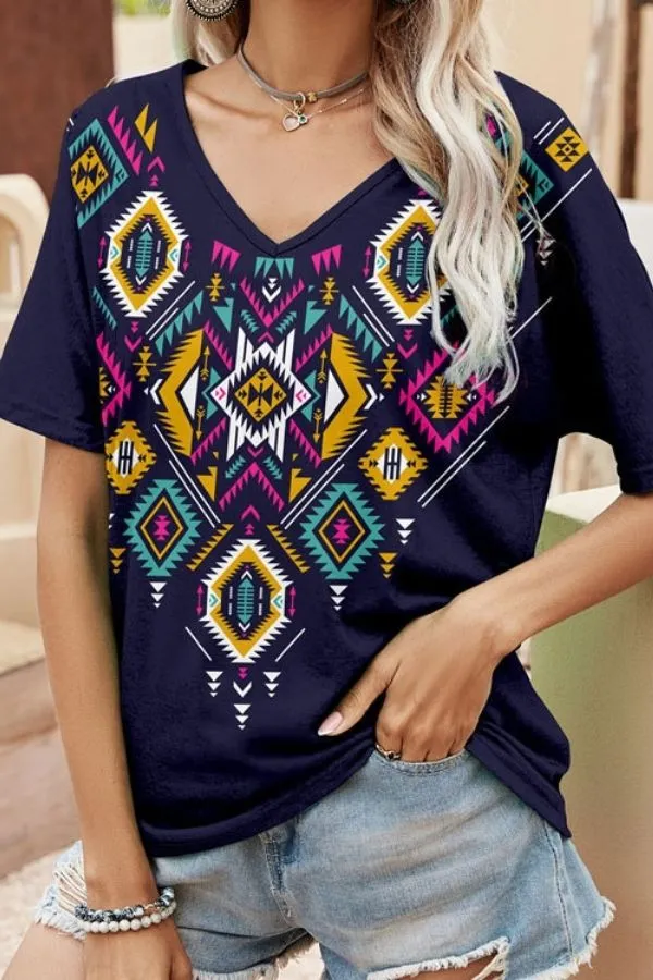 V Neck Floral Printing T-shirts