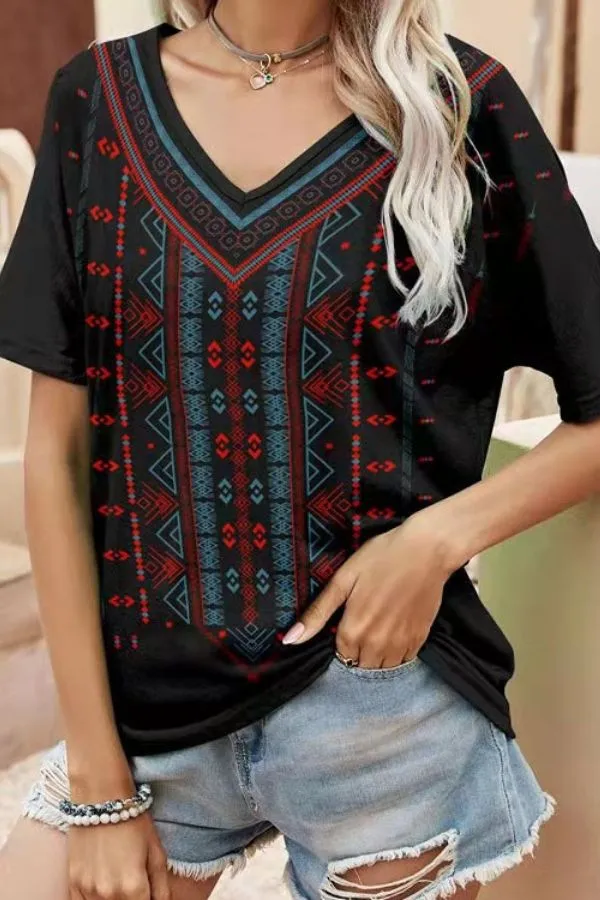 V Neck Floral Printing T-shirts