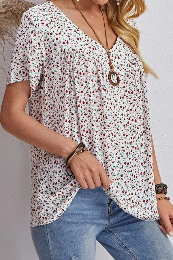 V Neck Floral Printing T-shirts