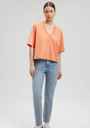 V Neck Orange Blouse