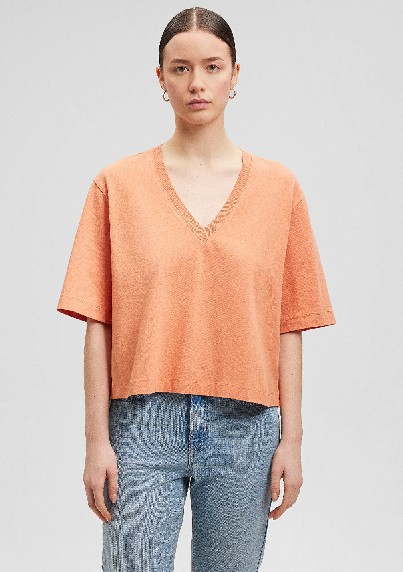 V Neck Orange Blouse