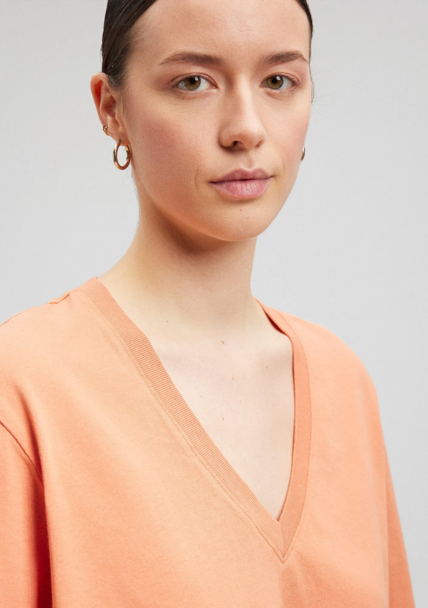 V Neck Orange Blouse