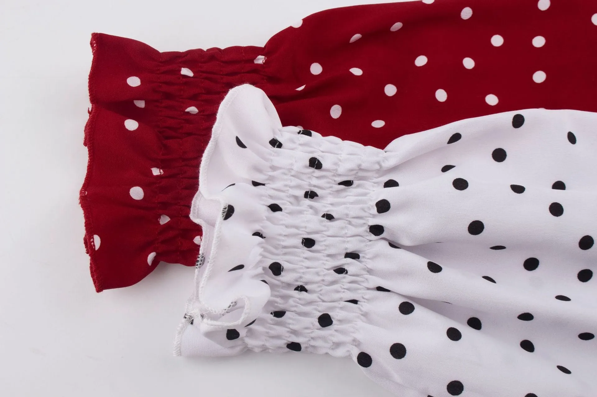V Neck Polka Dot Splicing Bell Sleeve Shirt