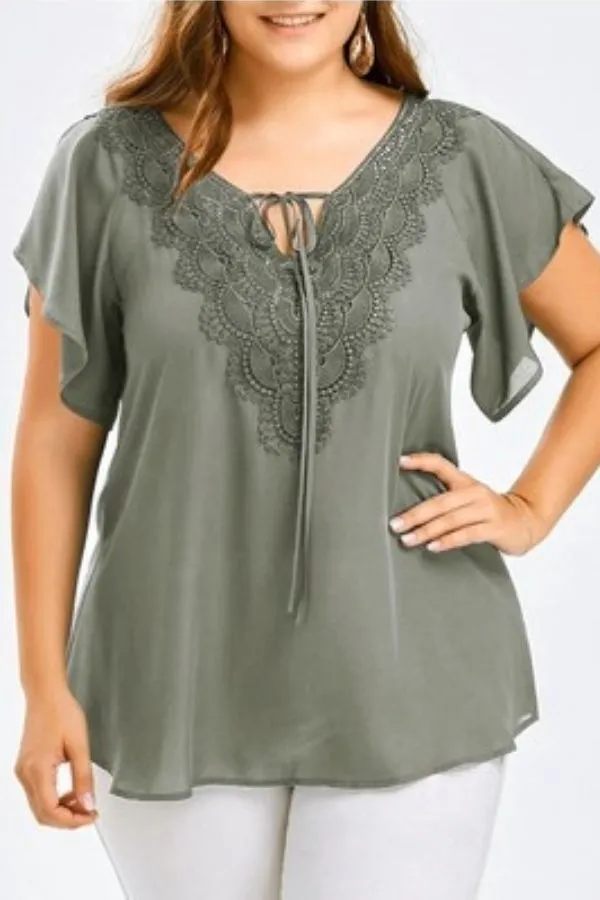 V Neck Solid Collar T-shirt
