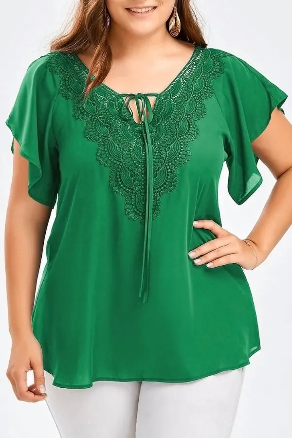 V Neck Solid Collar T-shirt