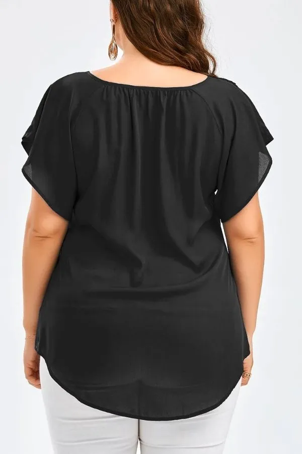 V Neck Solid Collar T-shirt