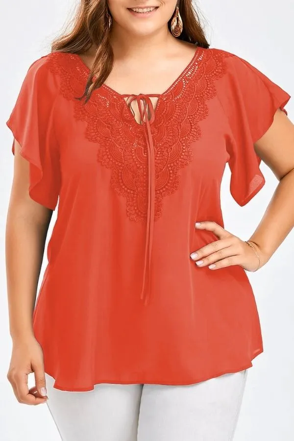 V Neck Solid Collar T-shirt