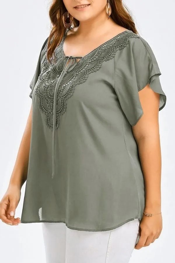 V Neck Solid Collar T-shirt