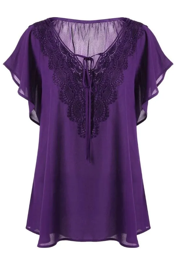 V Neck Solid Collar T-shirt