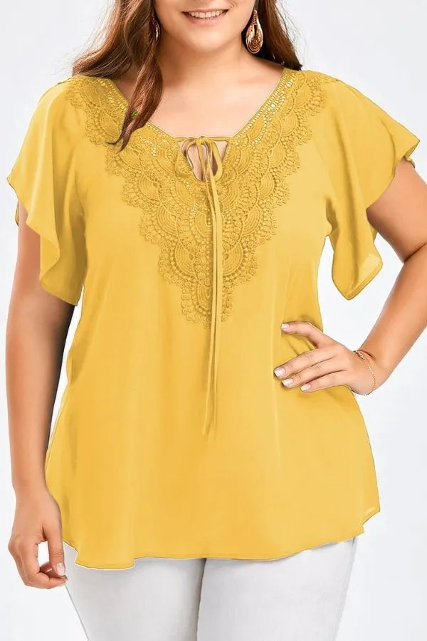 V Neck Solid Collar T-shirt