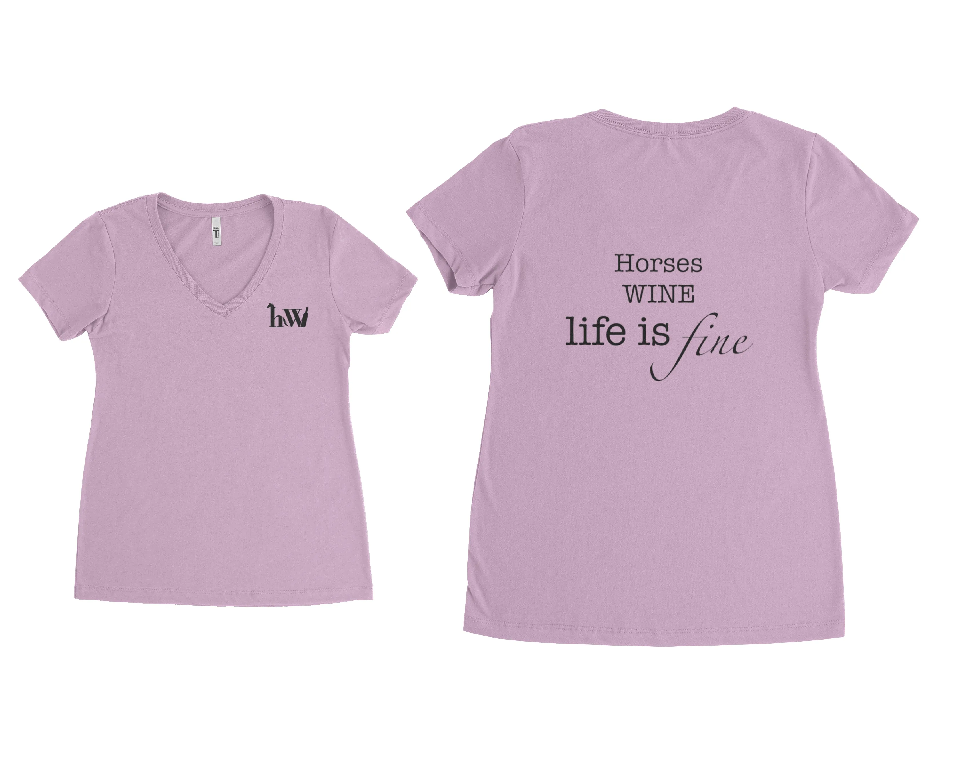 V Neck T-Shirt - Horses Wine Life is Fine!