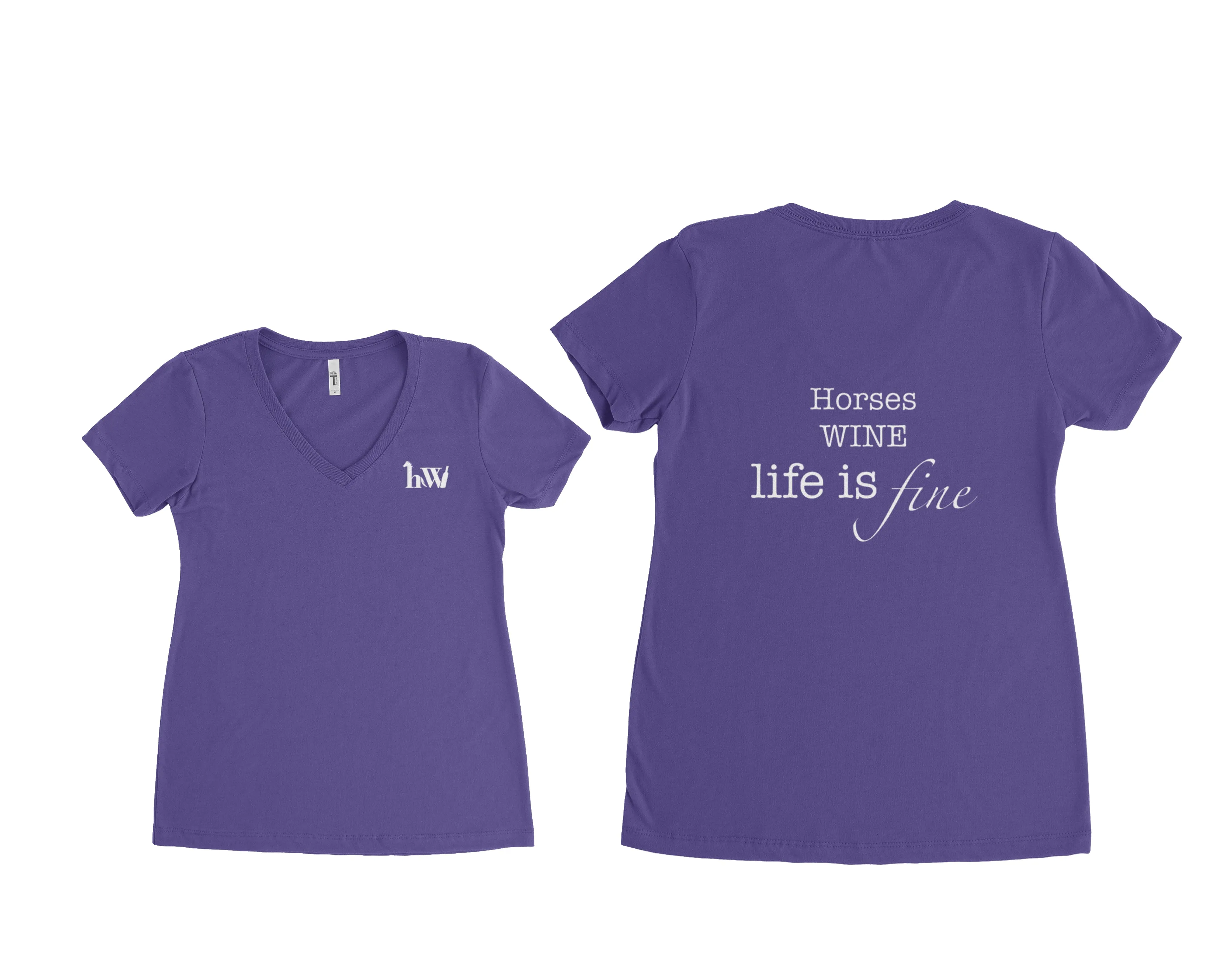 V Neck T-Shirt - Horses Wine Life is Fine!