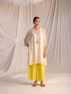Varna champagne and lime green embroidered tunic with trousers