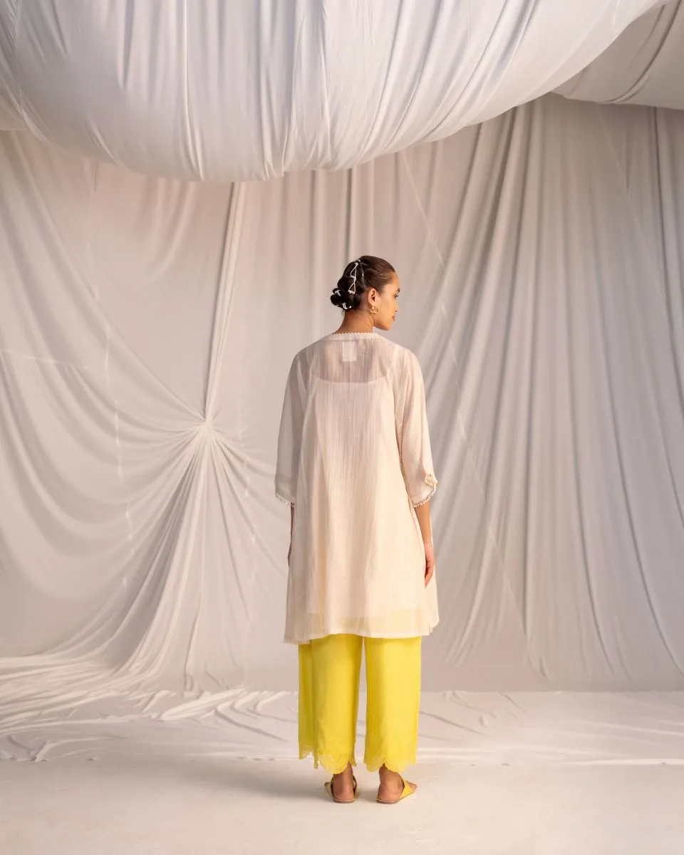 Varna champagne and lime green embroidered tunic with trousers