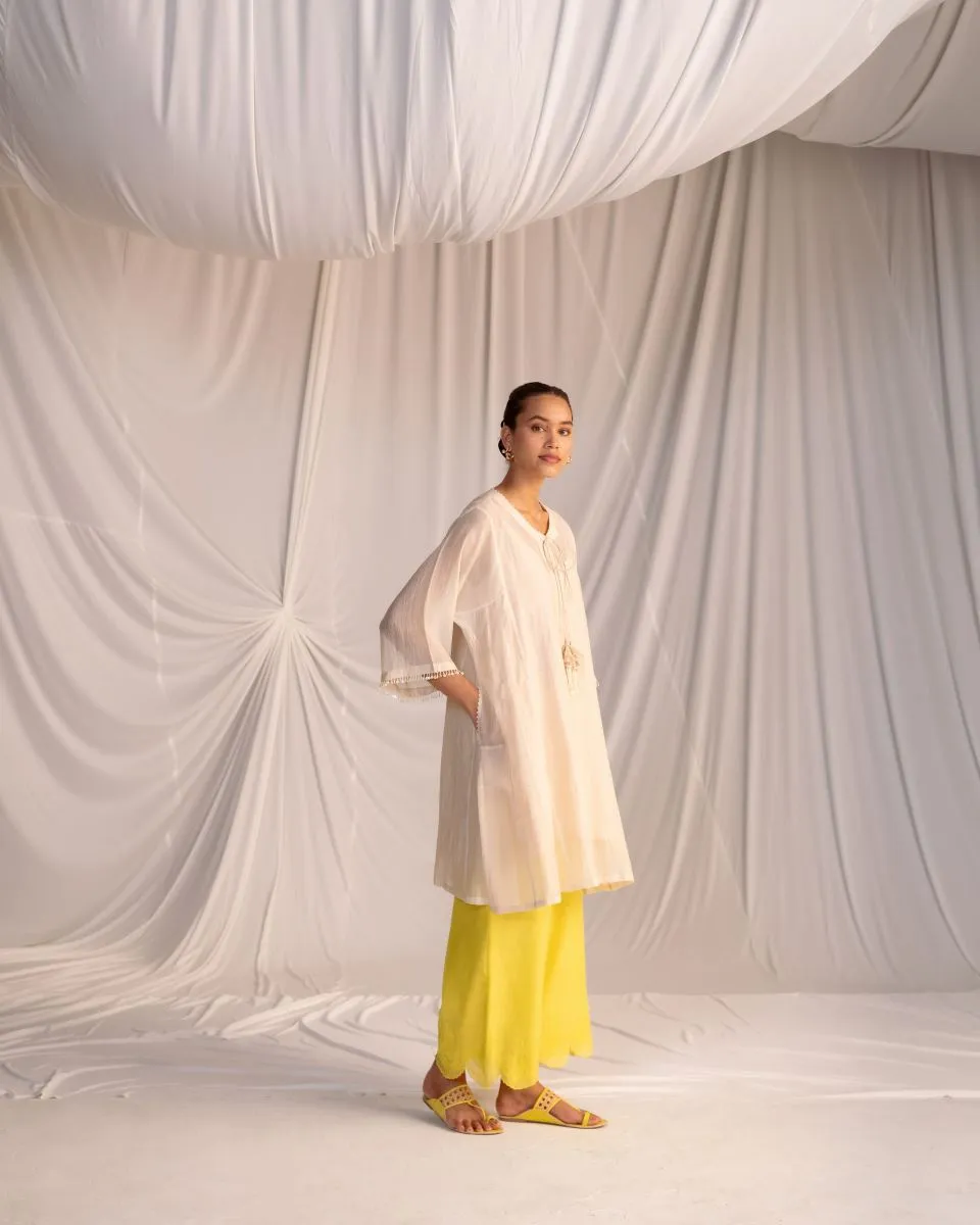 Varna champagne and lime green embroidered tunic with trousers