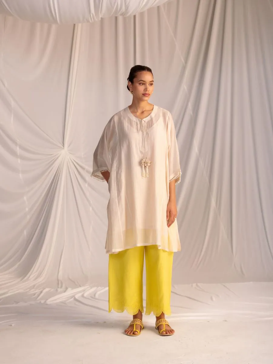 Varna champagne and lime green embroidered tunic with trousers