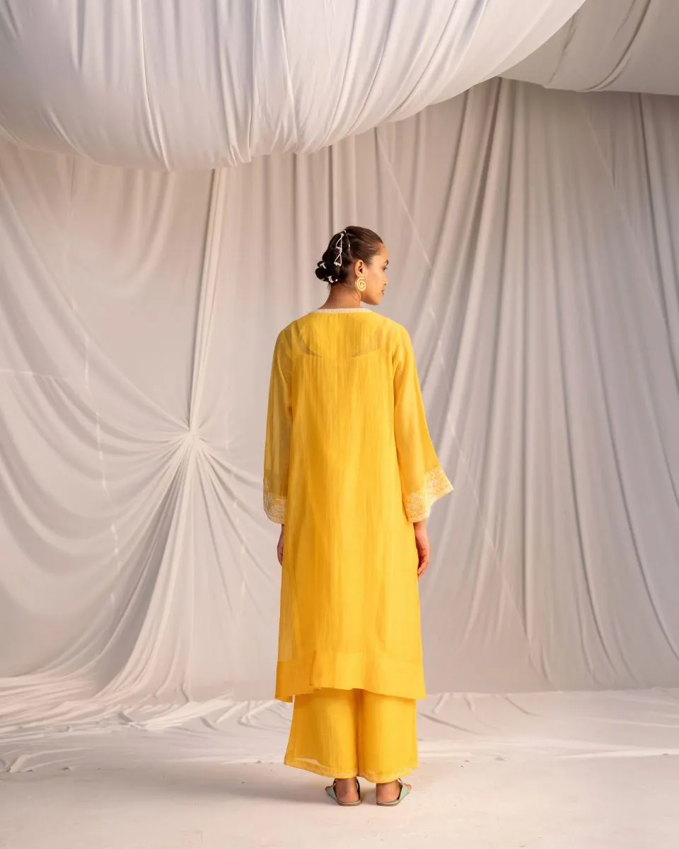Varna mango yellow embroidered tunic with trousers-3