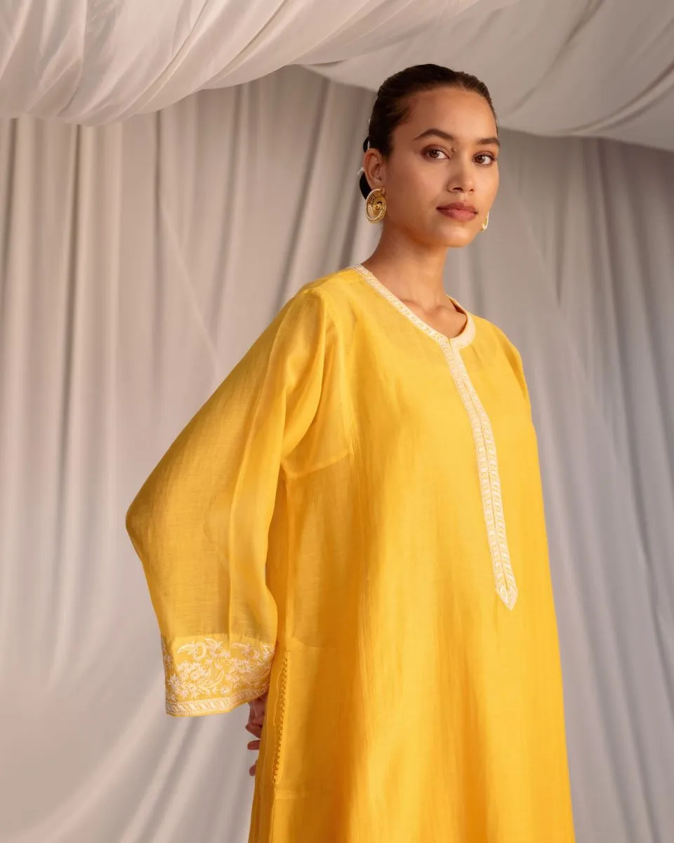Varna mango yellow embroidered tunic with trousers-3